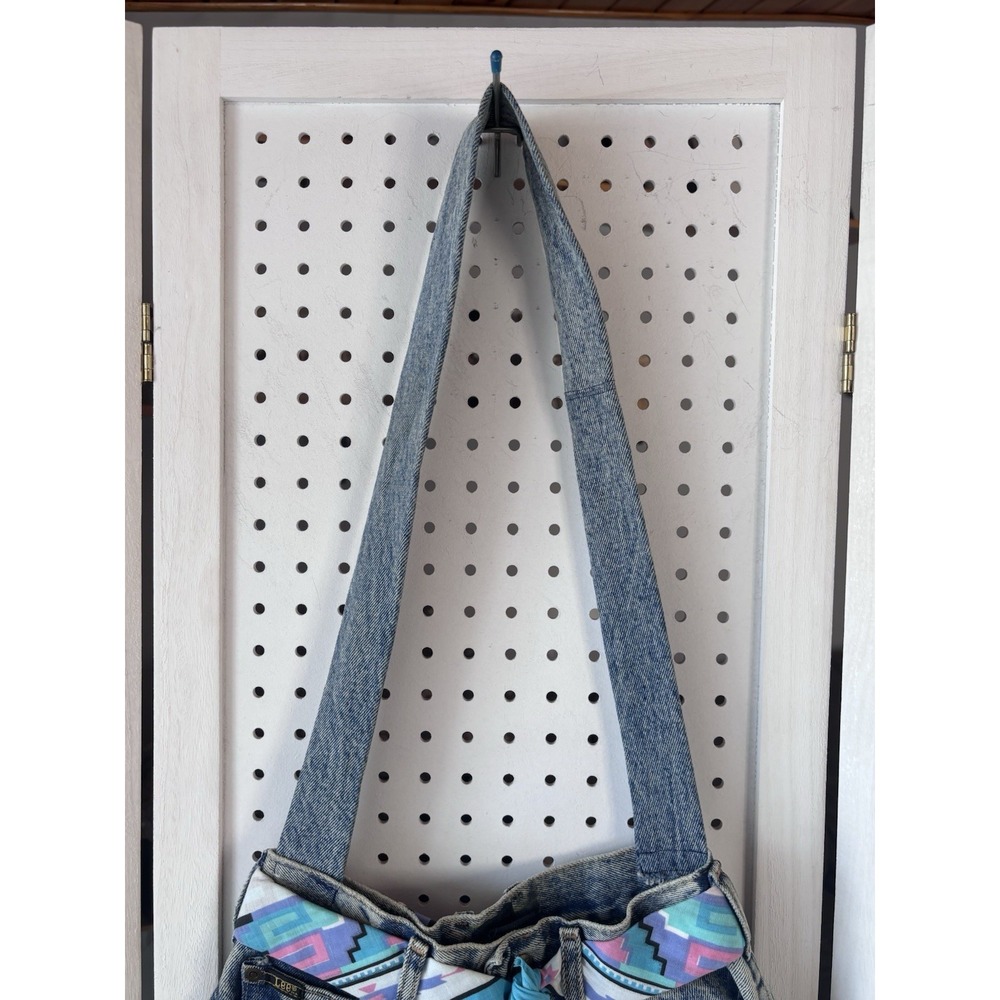 VTG Lee Denim Jeans Shoulder Bag Purse Handpainted Southwestern 90s Belted - Picture 5 of 11